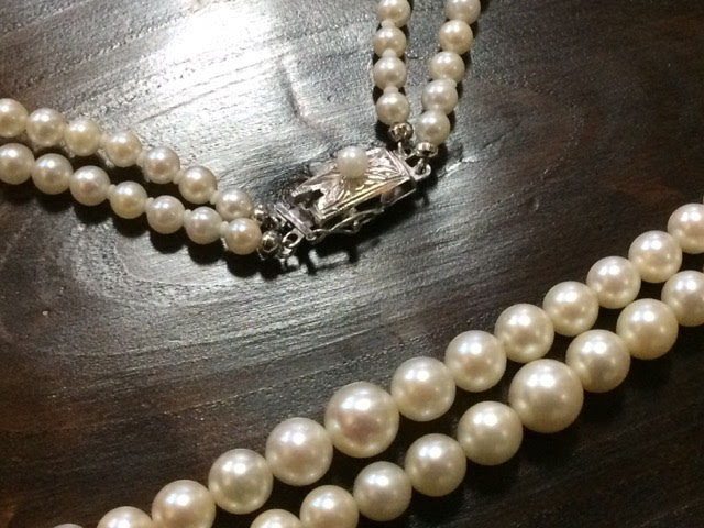 アコヤ真珠 グラデーション 2連 和彫りクラスプ ネックレス